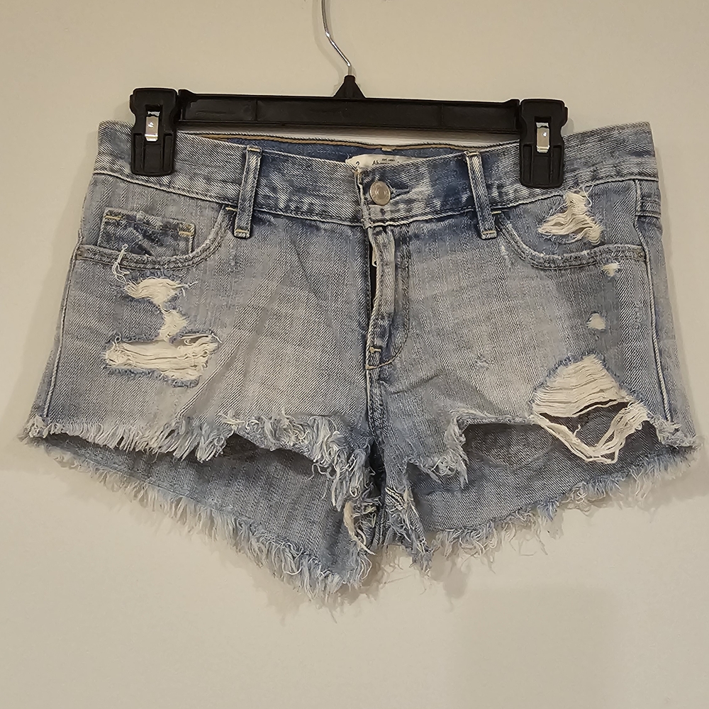 Abercrombie & Fitch Light Wash Distressed Jean Shorts